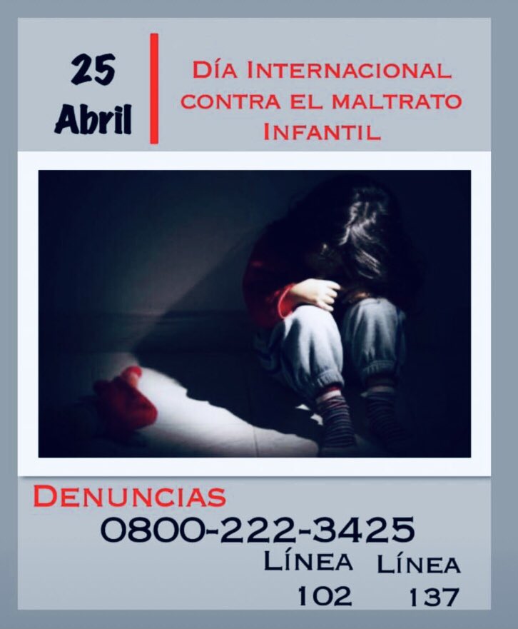 #25Abril  Día Internacional contra el Maltrato Infantil , visibilizar está gran problemática a nivel mundial es garantizar una mejor calidad de vida, es nuestra responsabilidad concientizar y hacer respetar sus derechos .
#MaltratoInfantil #derechos