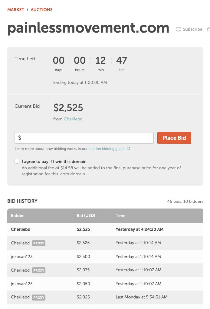 painlessmovement.com - Great expired domain to bid for at namecheap now. 12mins left...