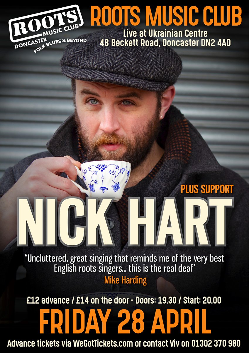 A reminder to get your tickets for Nick Hart this coming Friday. Mike Harding says he's the real deal. We have no reason to disagree. Come and see for yourself. wegottickets.com/event/569426 #nickhart