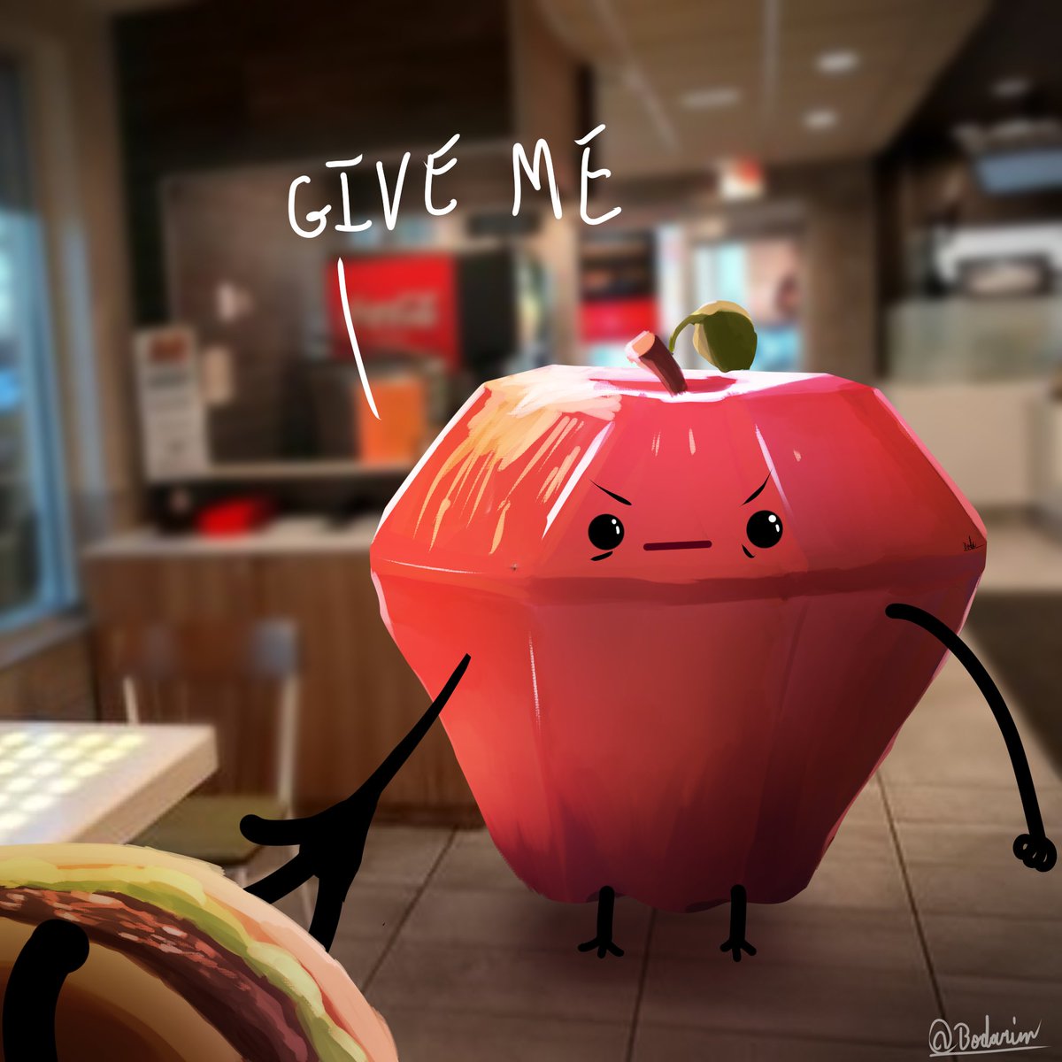Bodarim's tweet photo. I was about to leave McDonald's when this guy stopped me and Demanded my burger wtf do i do?!
 :(

#art  #DigitalArtist https://t.co/Eo6rlAyQdg