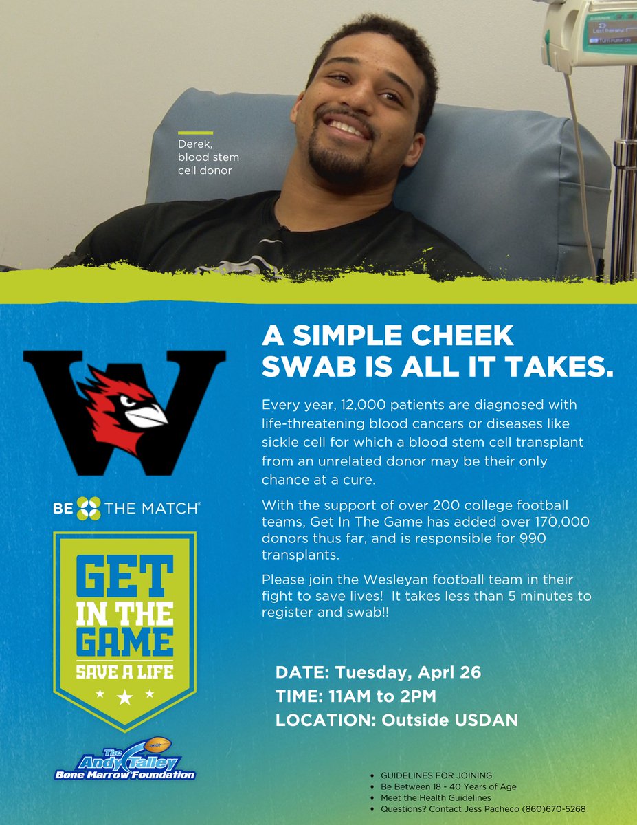 You can help us save lives‼️ 

Join us on campus outside of USDAN on Wednesday, April 26 from 11:00 - 2:00 for our @BeTheMatch
bone marrow drive.    

#RollCards 🔴⚫️🔴⚫️