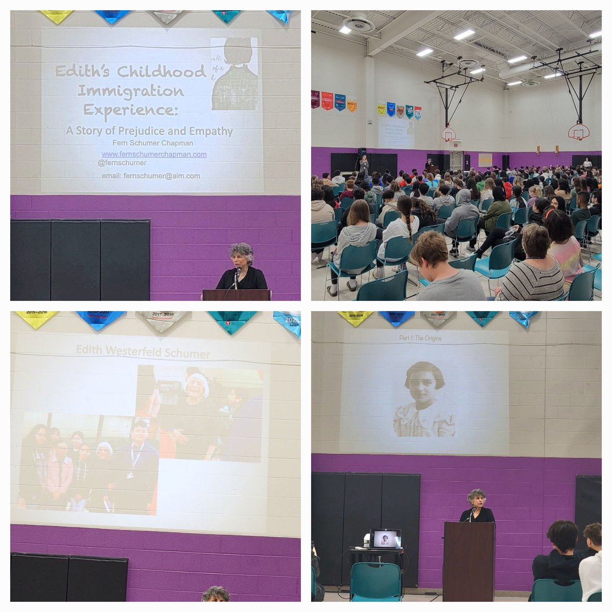 7th grade Ss spent the morning with <a href="/fernschumer/">Fern Schumer Chapman</a> listening to her tell mother's story as a young Jewish girl escaping Germany at the start of WWII and the impact it continues to have today for her and many who have a similar story.
<a href="/CenturyWildcats/">Century Junior High</a> <a href="/OSD135/">Orland District 135</a>