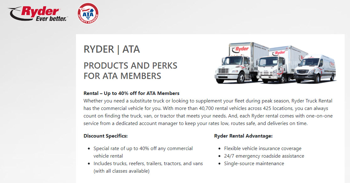 RyderSystemInc's tweet photo. We're excited to announce that Ryder is officially an
@TRUCKINGdotORG (ATA) Affinity Partner! We will be extending discounts on rentals and used vehicles, as well as Torque by Ryder and @cooptruckshare services, to help lower costs for all ATA members. https://t.co/0JGudjOl96 https://t.co/yRQXxkbtMT