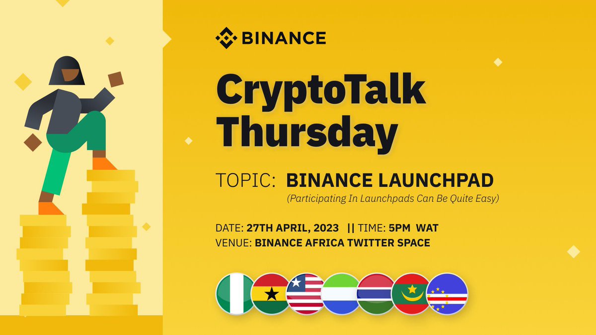 BinanceAfrica's tweet photo. Join our upcoming Twitter Spaces conversation with the #Binance team.
In this #cryptotalkthursday episode, we will be exploring “Binance Launchpad”
📆27th April
⏰5PM WAT
Set a reminder 👉 https://t.co/N3vHu3Auux https://t.co/AA29gJ9hoO