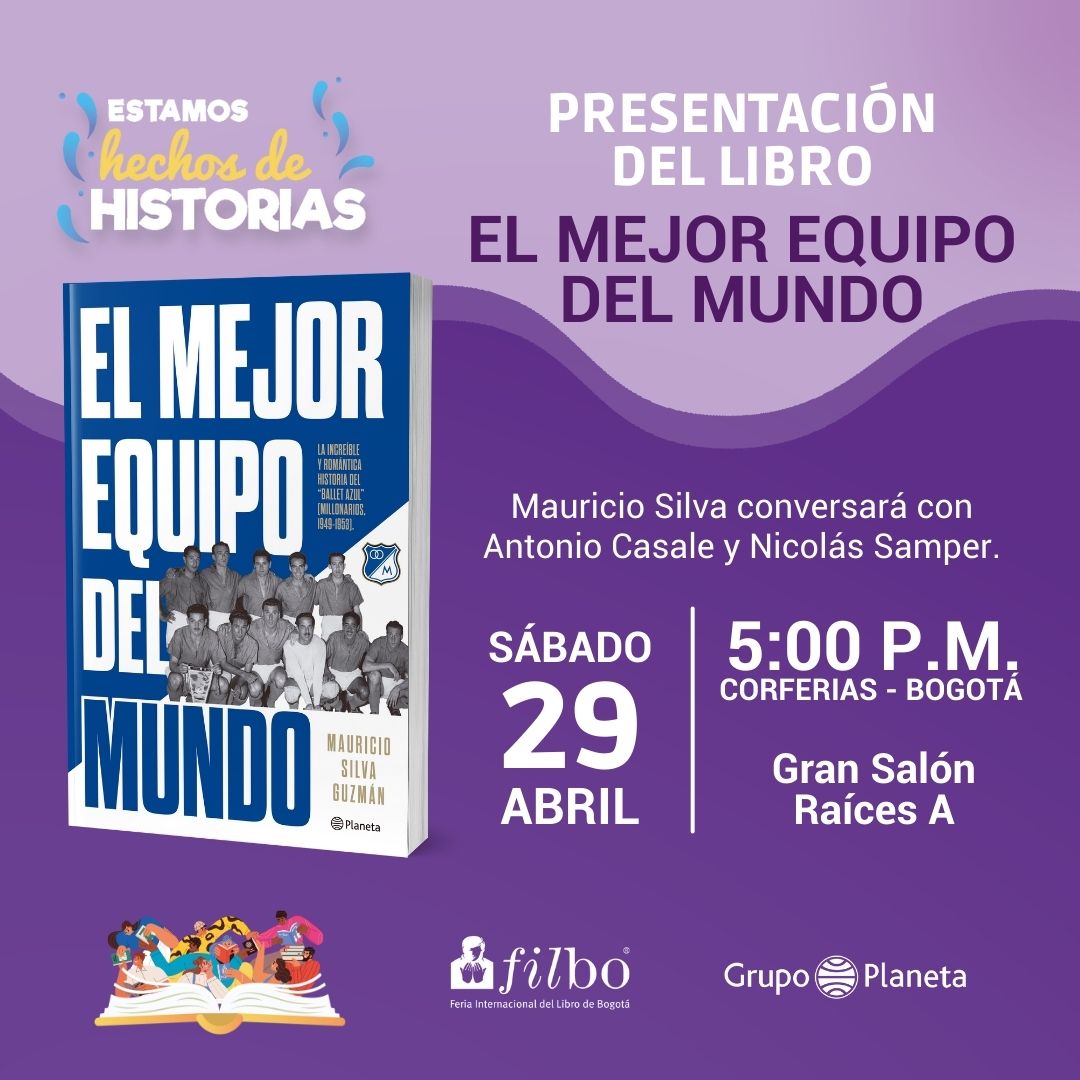 msilvaazul's tweet photo. Agradezco a @udsnoexisten y a @casaleantonio quienes, muy queridos, me acompañarán este sábado 29 de abril, a las 5:00 p.m., en el lanzamiento del libro "El mejor equipo del mundo".
Nos vemos en la #Filbo2023. https://t.co/QVBYWUQ5xZ