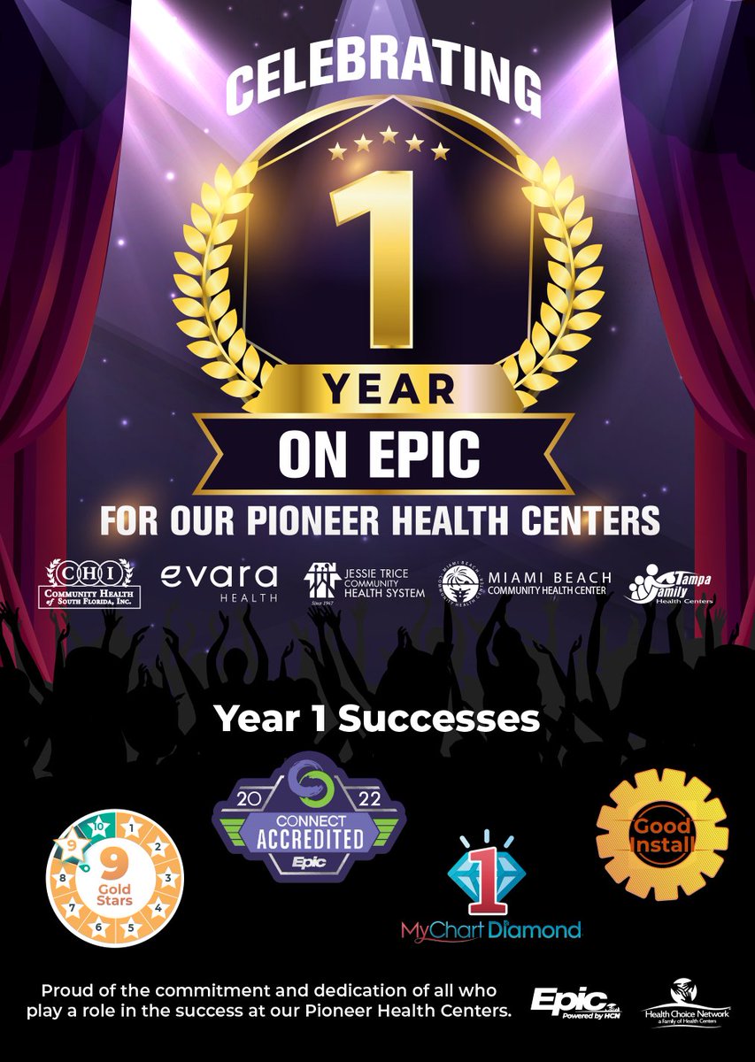 It has been one year since we officially went live on Epic with our 5 Pioneer Health Centers: @CHISouthFl, @CHCPinellas, @JessieTriceCHS, @MiamiBeachCHC and @tampafamhealth. Let's celebrate this historic moment together!

#OneTeam #epic #EHRsystem #partnership #technologypartner