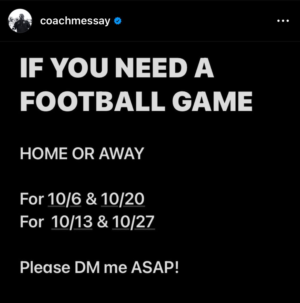 ‼️ANY HIGH SCHOOL FOOTBALL TEAMS‼️ We are looking for games this season on the dates listed below, we will play ANYONE, ANYWHERE, home or away, if you need a game for one of those dates, please dm us @CoachJdubSFA or @CoachMessay ASAP!!