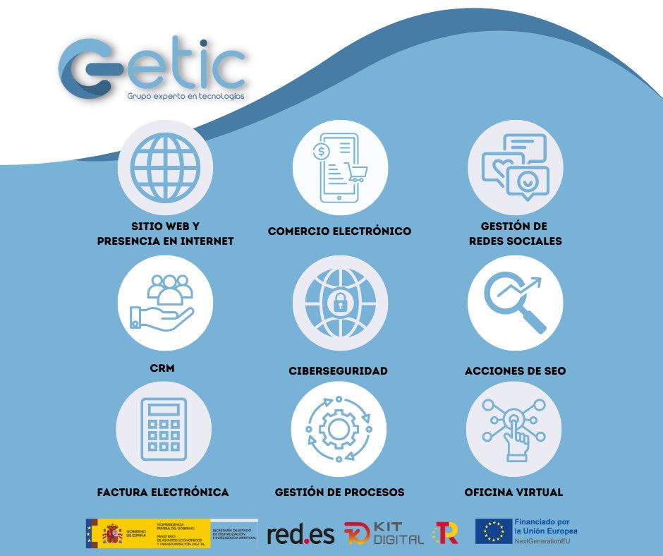 GETIC_'s tweet photo. #Getic es una empresa homologada👍 para la implantación del #bono #Kitdigital 💻.

¿A qué esperas para dar un paso hacia el #futuro y #digitalizar tu empresa?

Llama o visita nuestra página web para enterarte de todo➡️

☎️968713016
🌐https://t.co/QIu1UnUskU https://t.co/mZ8GlDfynm