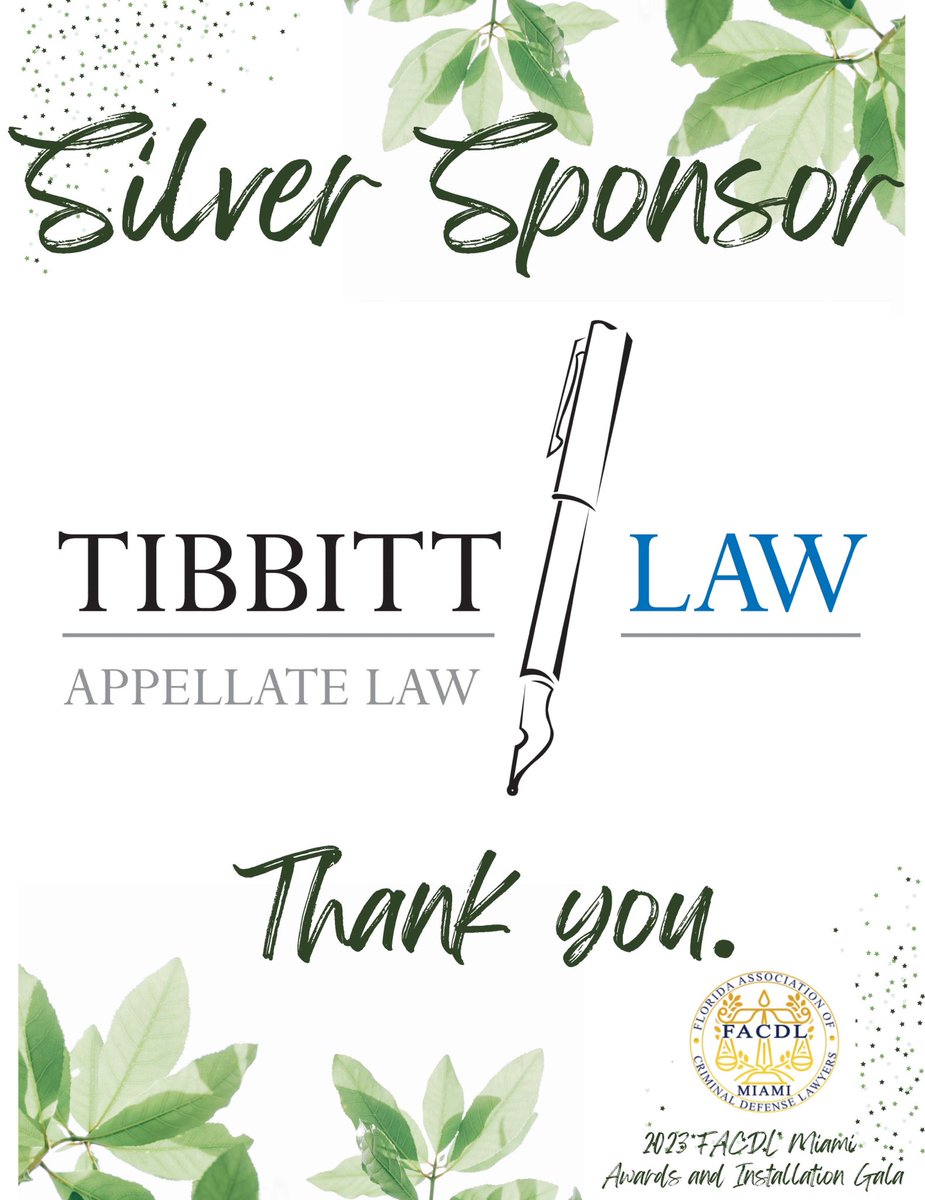 FACDL Miami would like to thank Silver Sponsor Tibbitt Law for helping to make this year's gala possible and for the firm’s contributions to the FACDL Miami Board! Hope to see everyone in less than two weeks.