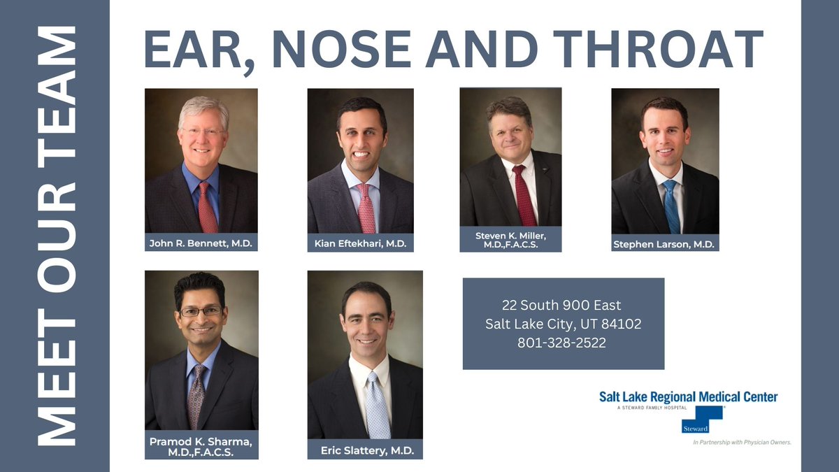 SLRMedical's tweet photo. Meet our ENT team at Salt Lake Regional Medical Center. Call 801-328-2522 to schedule an appointment. https://t.co/IfgvS2VI5x