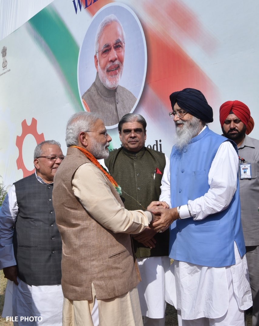 narendramodi's tweet photo. Shri Parkash Singh Badal’s passing away is a personal loss for me. I have interacted closely with him for many decades and learnt so much from him. I recall our numerous conversations, in which his wisdom was always clearly seen. Condolences to his family and countless admirers. https://t.co/YtD9xKsos2