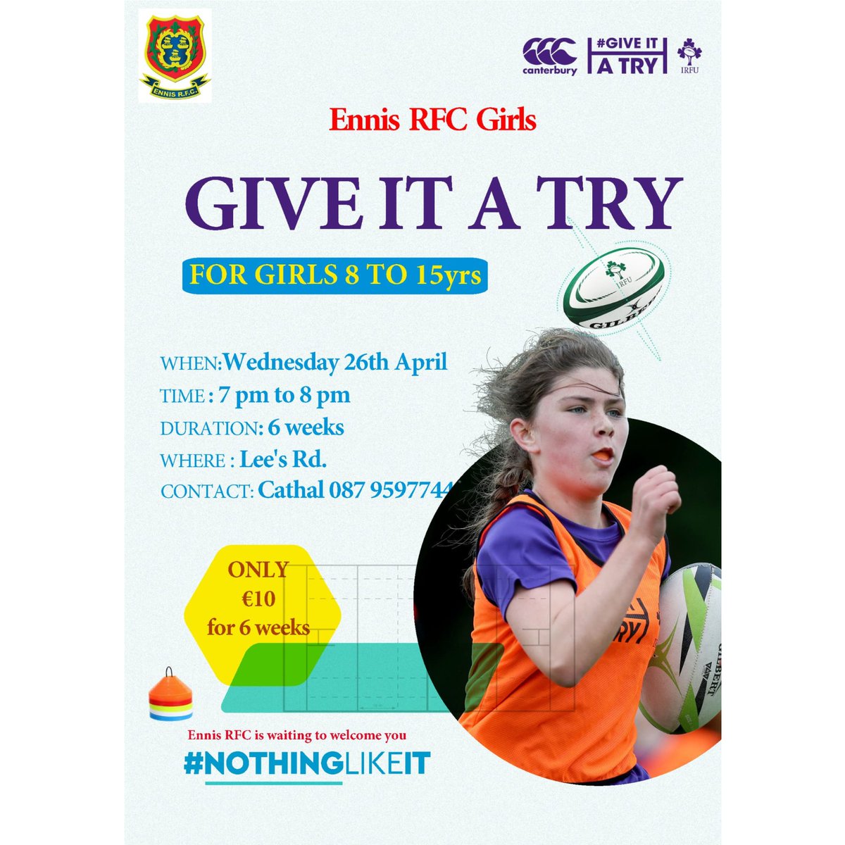 Our next Give it a Try is TOMORROW!!! #ennisrugby100 #girlsrugby