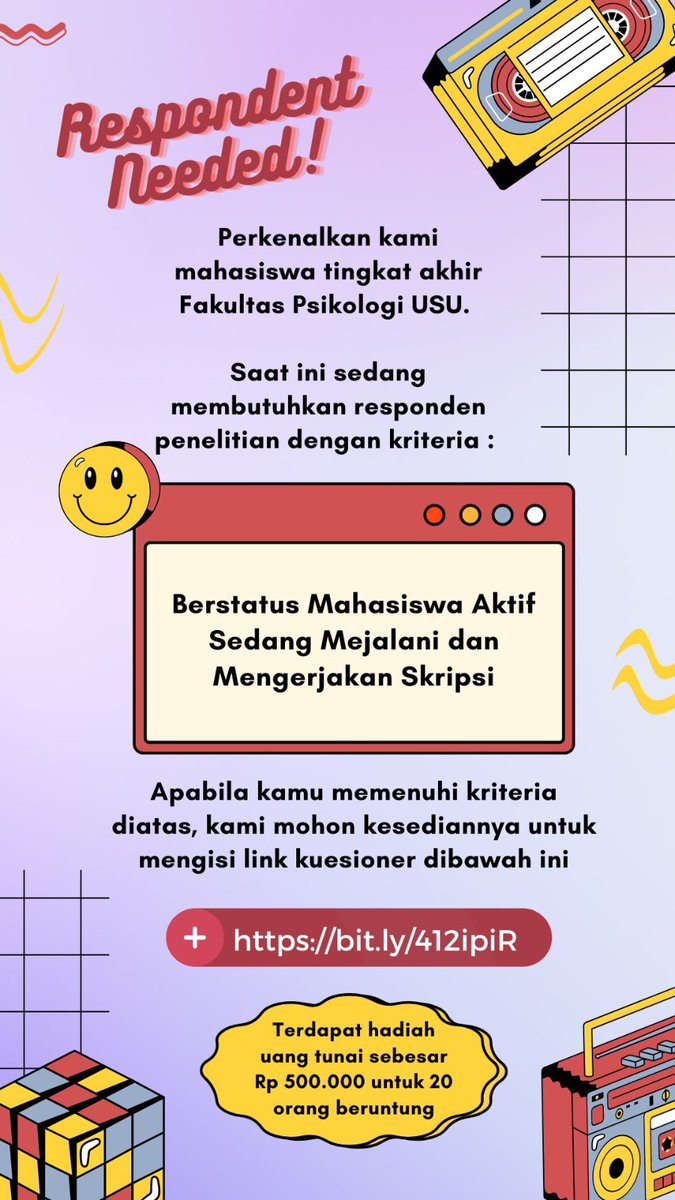 cheessychiz_ac's tweet photo. @collegemenfess Halo sender sklian. Barangkali ad yg memenuhi kriteria n brsedia berprtisipasi. Bole bantu isi kuisioner ku, butuh 50 lebih mhsw diluar pulau Sumatera🥺 Link: https://t.co/aEhsyfCUGO . 
Makasi bnyak all🥺🙏

@rosebraaand @twayyong @cutebearning @silvermistcc https://t.co/P4CFnUV5Nj