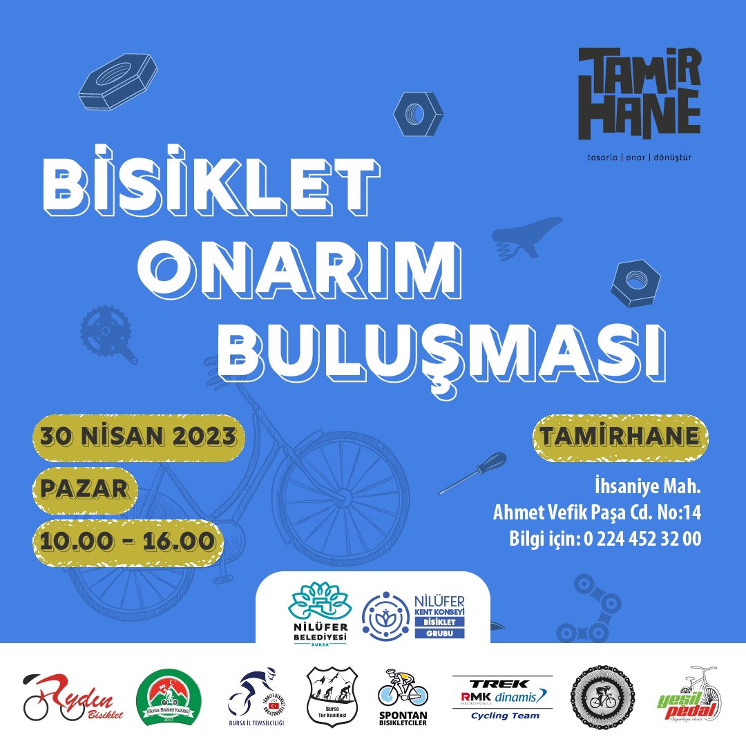 thnilufer's tweet photo. Bisikletsiz çocuk kalmasın! Nilüferlilerin dayanışması ile depremden etkilenen çocuklar için toplanılan bisikletleri sizlerle beraber tamir ediyoruz. Sen de bu dayanışmada yer almak istiyorsan alet çantanı kap gel. 
Kayıt linki 👉🏻
https://t.co/M8O7dUIfEw
@NiluferBel @NKKonsey https://t.co/HCcSm3Jjvg