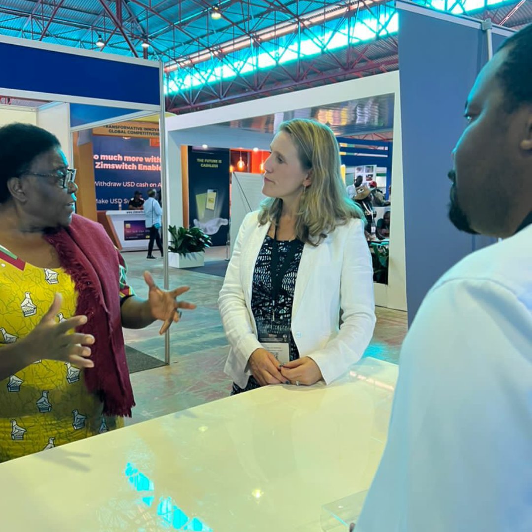 HMAMelanieR's tweet photo. Glad to welcome Hon. Judith Ncube to the UK stand at ZITF  and tell her about our investment in many areas here: hospitals, renewables, electric tricycles &amp; more. We’re working with 🇿🇼 to open up new 🇬🇧markets for local products including the best blueberries &amp; chillis in the 🌍 https://t.co/LsZJLsD9Cc