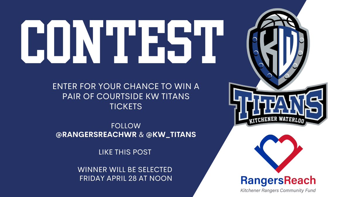 ⭐️🏀 CONTEST TIME 🏀⭐️

We’re teaming up with the <a href="/kw_titans/">KW Titans</a> to give away 2 courtside seats to an upcoming game! 

How to enter: 
1) Follow <a href="/RangersReachWR/">Rangers Reach</a> and <a href="/kw_titans/">KW Titans</a> 
2) Like this Post
3) Bonus Entry when you Retweet! 

Winner will be selected Friday at noon!