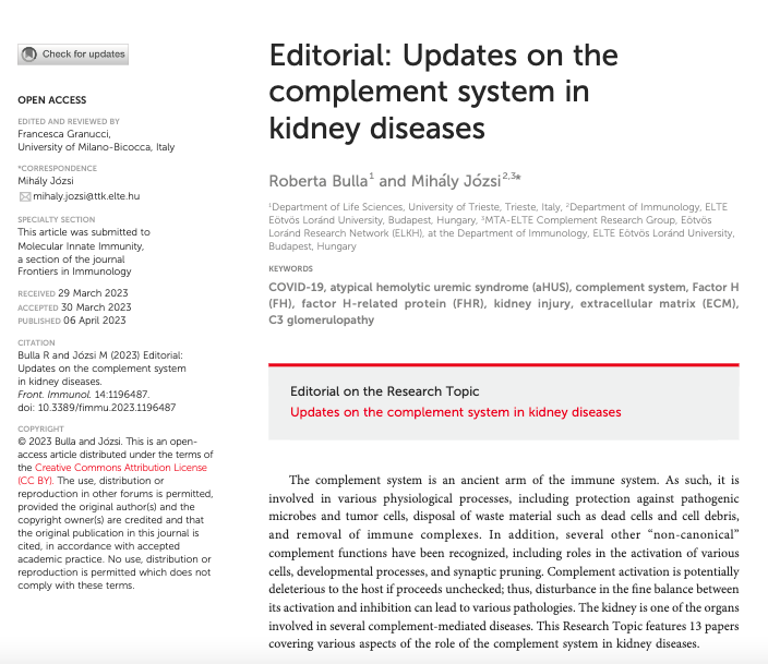 Great editorial by our @SciFiMed partner Mihály Józsi on #complementbiology in #kidney disease @FrontImmunol...