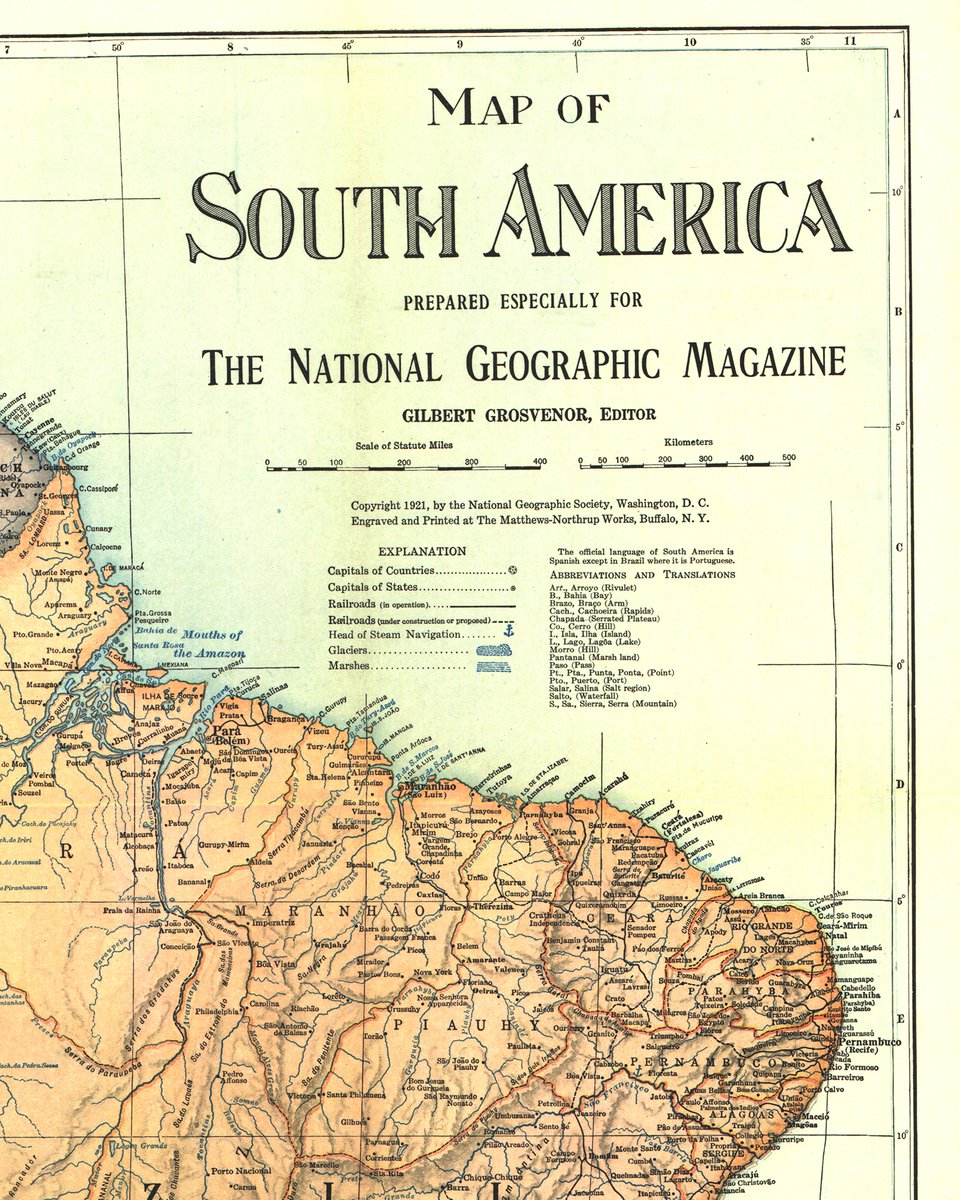 The entire October 1921 issue of National Geographic was dedicated to the continent of South America, along with this spectacular folded supplement map. 
Get the map: on.natgeo.com/3Ltsyjg 
#southamerica #sudamerica #vintagemap #vintagemaps #antiquemaps #cartography #natgeo