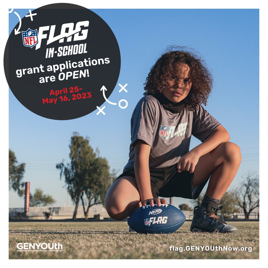 It’s Game Time! Applications for GENYOUth’s NFL FLAG-In-School program are LIVE for the 2023-24 school year! Bring the nation’s fastest growing #teamsport to your school – apply NOW for your FREE flag football kit: flag.genyouthnow.org