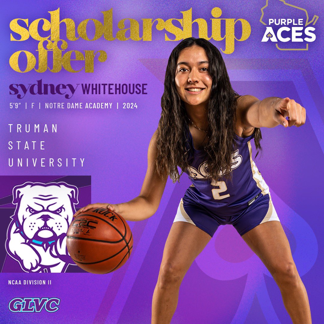 ⭐️2024 Sydney Whitehouse
⛹🏽‍♀️5’9 G/F
🐤 @sydneymw_ 
🏫@ndagirlsbball 
3️⃣x State Champ 🏆🏆🏆

Earned a scholarship offer from Head Coach Theo Dean and @NCAA Division II Truman State University Bulldogs of the GLVC‼️

💜♠️#AcesEarnIt