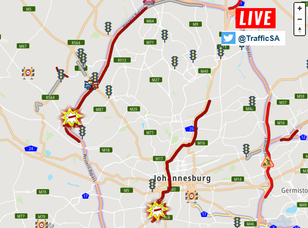 TrafficSA's tweet photo. JHB - N1 South and M1 South https://t.co/6QGebXykwC