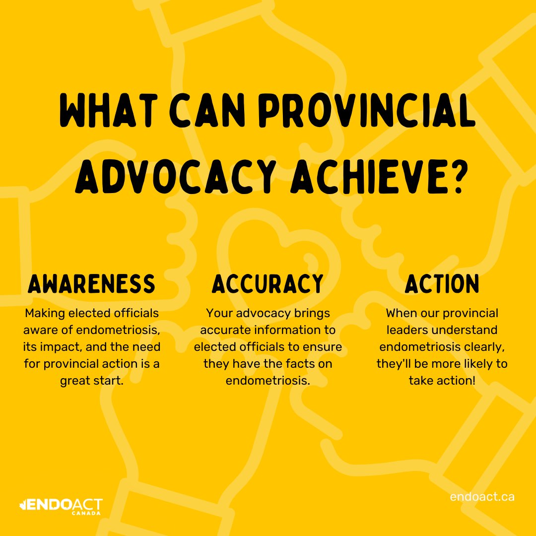 EndoActCanada's tweet photo. Contacting provincial governments is crucial to ensure accurate info about #endometriosis is shared &amp; they understand what matters most to those with it. Provinces have the power to invest in faster access to surgery, multidisciplinary care, &amp; #PeriodHealth education in schools. https://t.co/Cwv91nRkrN