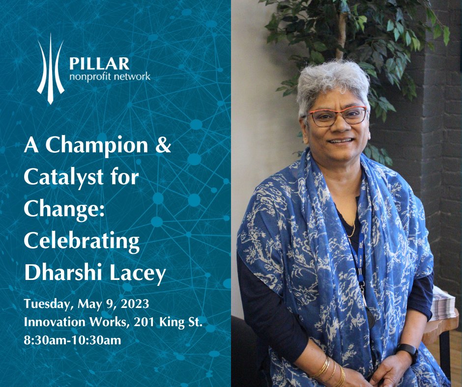 Friends and colleagues are invited to come celebrate Dharshi Lacey as she prepares to move on to a new role in Kelowna, BC. Please drop in anytime on May 9th at Innovation Works from 8:30am-10:30am to express your gratitude and reminisce. RSVP here: pillarnonprofit.ca/event/communit…