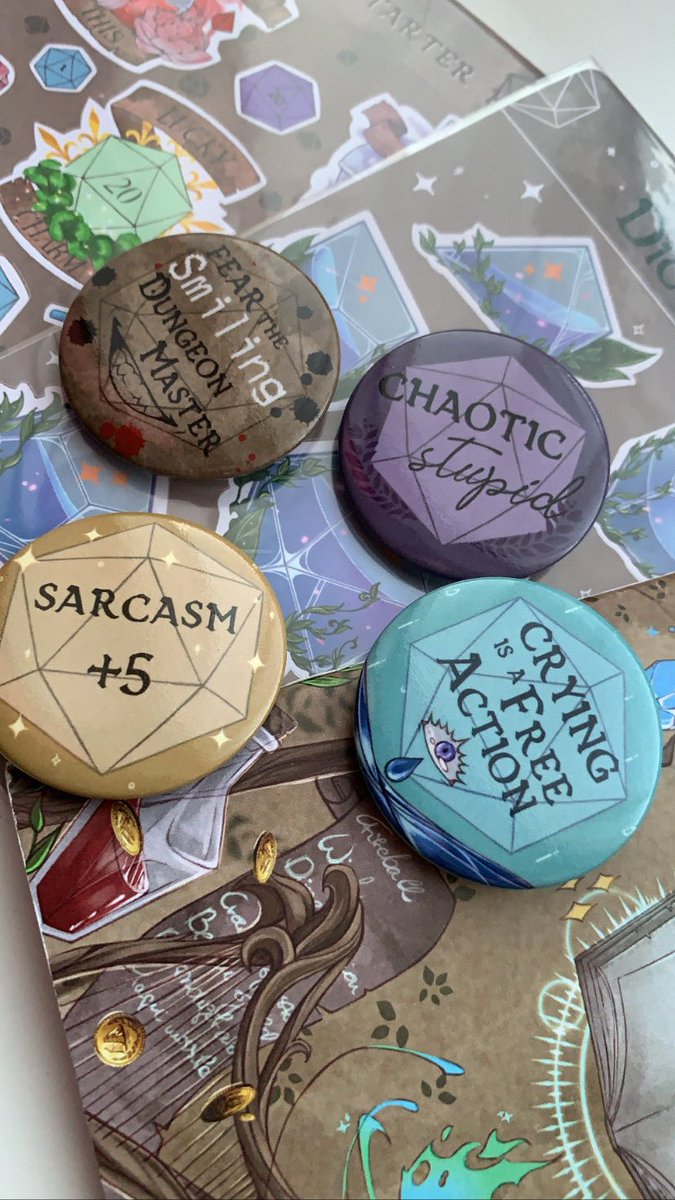 DoomLoli's tweet photo. No words can express how happy I am that my #DnD pins were received so well at local cons 🤧 
#badge #dungeonsanddragons https://t.co/yKfzsUsdIh