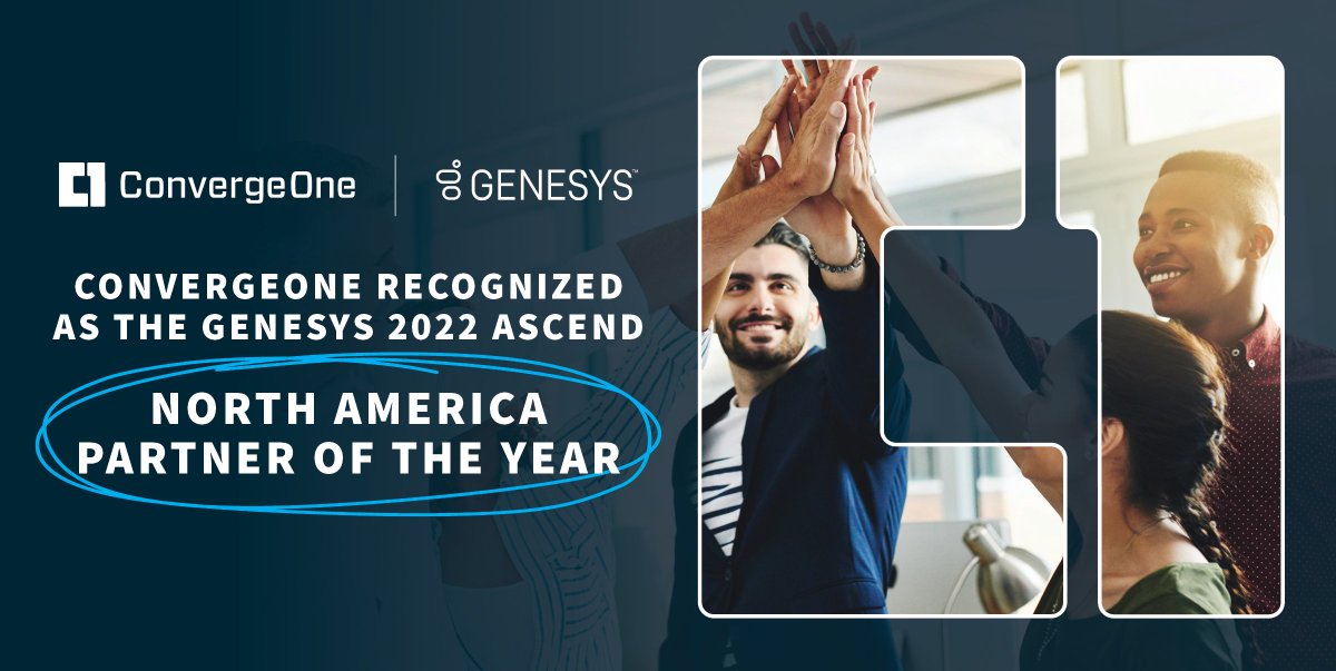 OneC1Company's tweet photo. ConvergeOne has been recognized as the @Genesys 2022 Ascend North America Partner of the Year for our depth of expertise across the suite of Genesys solutions and momentum for supporting joint customers’ #DigitalTransformation! Learn more: https://t.co/WhISNezxf9 #CX https://t.co/jd4uew1TnC