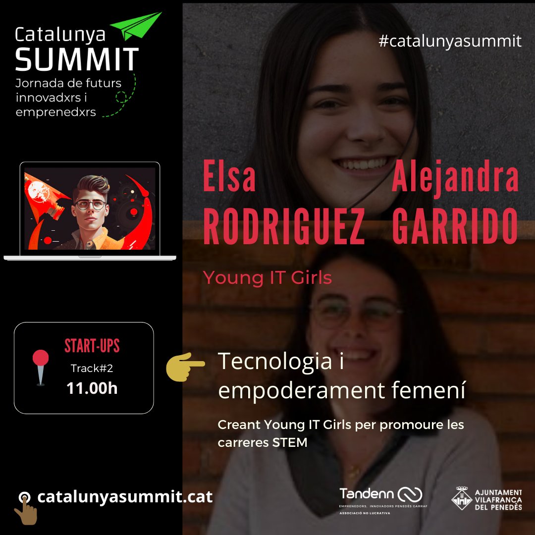 🤩 Preparadx per emprendre en femení? La <a href="/elsarodriguezt/">Elsa Rodríguez</a>  i la #AlejandraGarrido han sigut capaces de liderar projectes de tota mena. <a href="/youngitgirls/">Young IT Girls</a> només és un exemple!

🚀 T'agrada la tecnologia o l'enginyeria? Aquesta xerrada es per a tu: També pots ser com elles!! 👏🏻