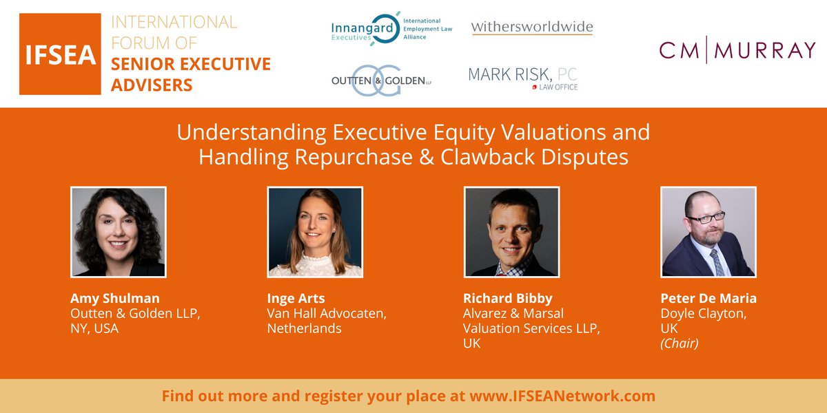 Understanding Executive Equity Valuations and Handling Repurchase &amp; Clawback Disputes: IFSEA Conference 20 June 2023. Register to attend here: lnkd.in/e3PMk8wX #SeniorExecutives #Founders #IFSEA2023 #IFSEAConference2023 #AllAboutExecs #Clawback #EquityValuation