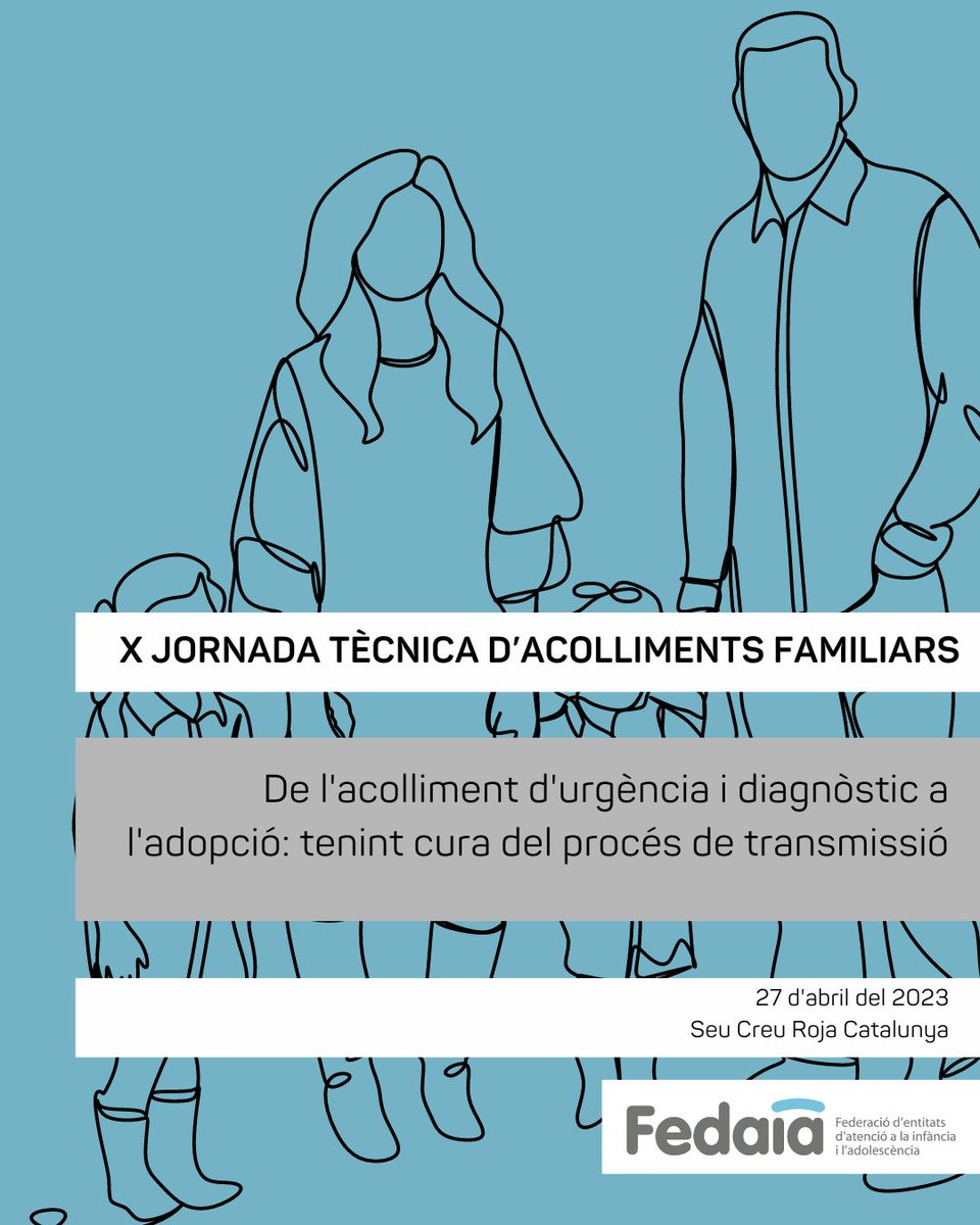 FEDAIA's tweet photo. El pròxim dijous 27, a la seu de la Creu Roja de Barcelona, realitzem la X Jornada Tècnica d'Acolliments Familiars.
Podeu veure tot el programa aquí: https://t.co/NGdwtFmsj6
#FEDAIA #JornadaTècnica #Acolliments #Adopció #Entitats #TercerSector #EduSo https://t.co/8HqAoZ8117