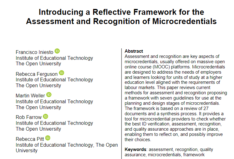 If you consider relevant the #Assessment and #Recognition of #microcredentials when you are designing them, check the self-assessment framework provided in our publication at <a href="/OTESSAjournal/">The OTESSA Journal</a> based on the #CMF from <a href="/EADTU/">EADTU</a> 
👇
journal.otessa.org/index.php/oj/a…