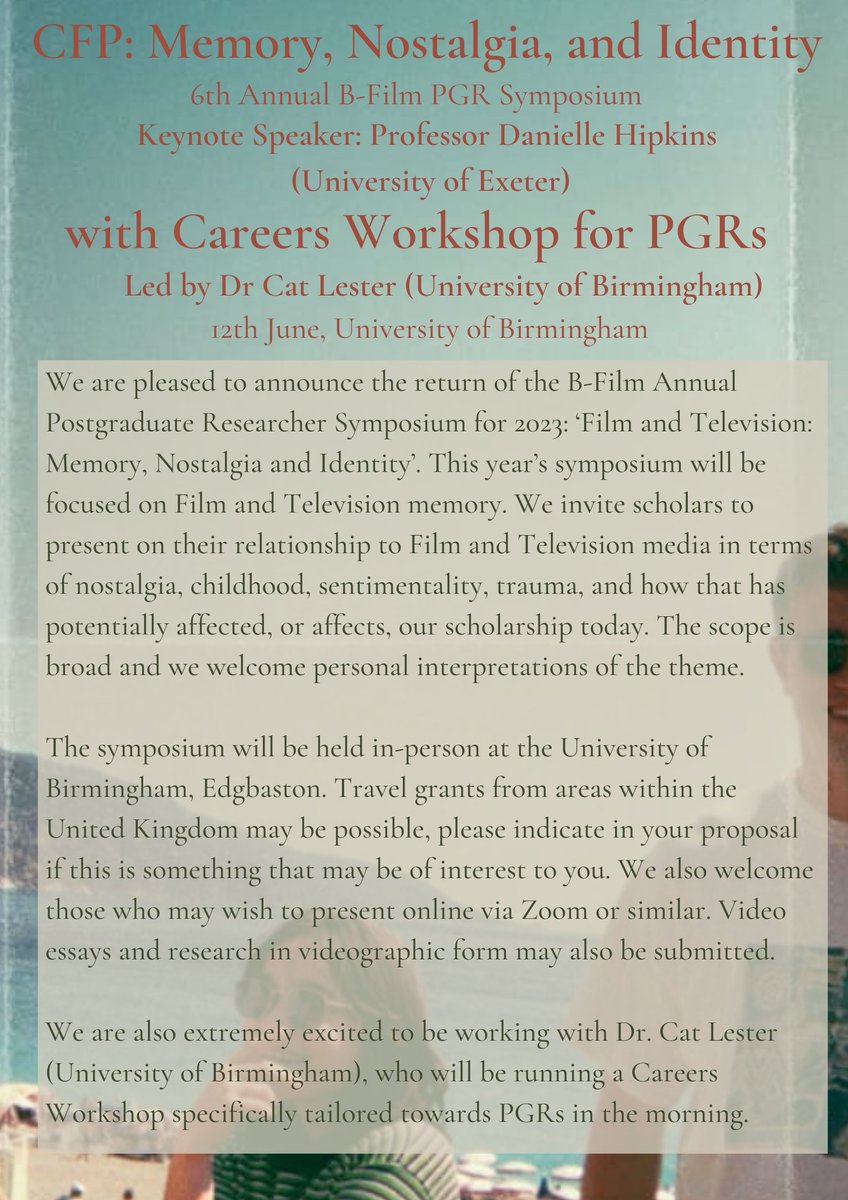 Lo_Jo1's tweet photo. Reminder that the deadline for the @BFilm__ PGR Symposium on Memory, Nostalgia and Identity is 30th April, get your abstracts in! https://t.co/PoUp5diVrg
