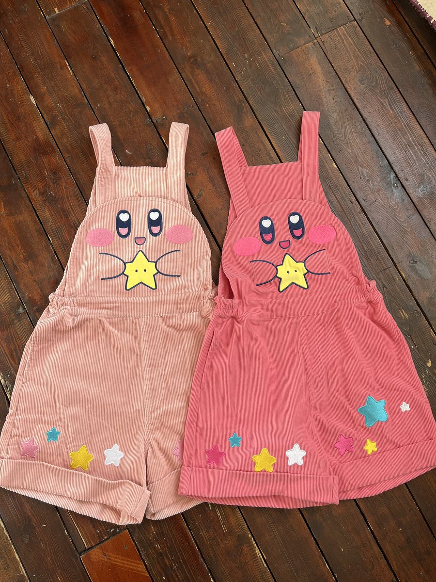 ricecorpse's tweet photo. Left for right? 

Kirby fanart overalls #wip picture in two shades of pink! I m planning to open the preorders for this design next week! https://t.co/7EabmeZOIu