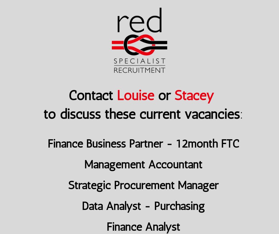 RedConsultUK's tweet image. Get in touch on 0141 231 1173 to discuss any of the roles below 👇

#FinanceBusinessPartner #FinanceAnalyst #ManagementAccountant #ProcurementManager #DataAnalyst #FixedTermContract #PermJobs #GlasgowJobs #ScottishJobs
redconsult.co.uk/current-jobs.a…