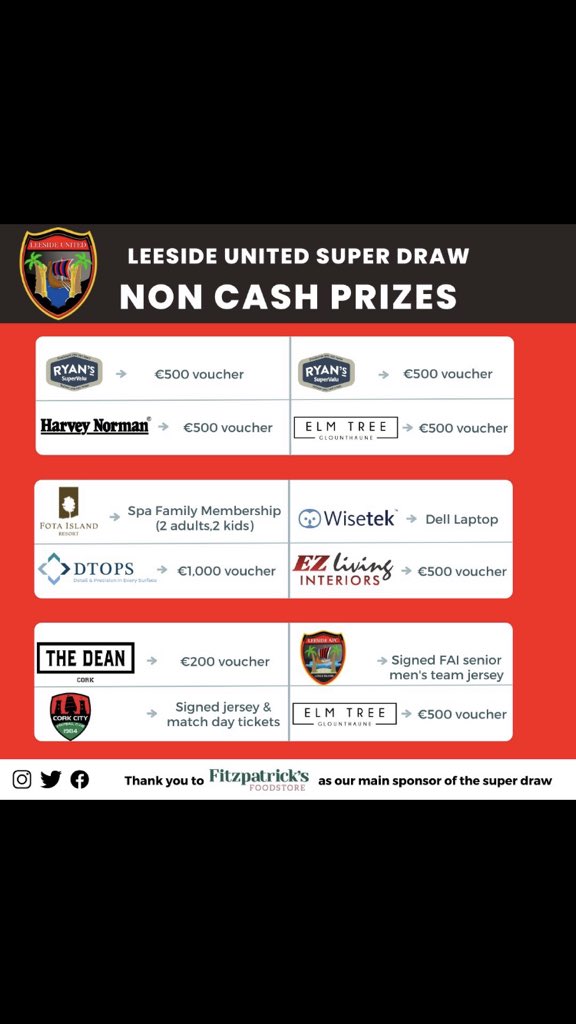 If you're not in, you can't win! Leeside United Superdraw May 6th, Support a great cause and have a chance to win €10k!!....tickets only €20. Enter online at leesideafc.ie/super-draw/