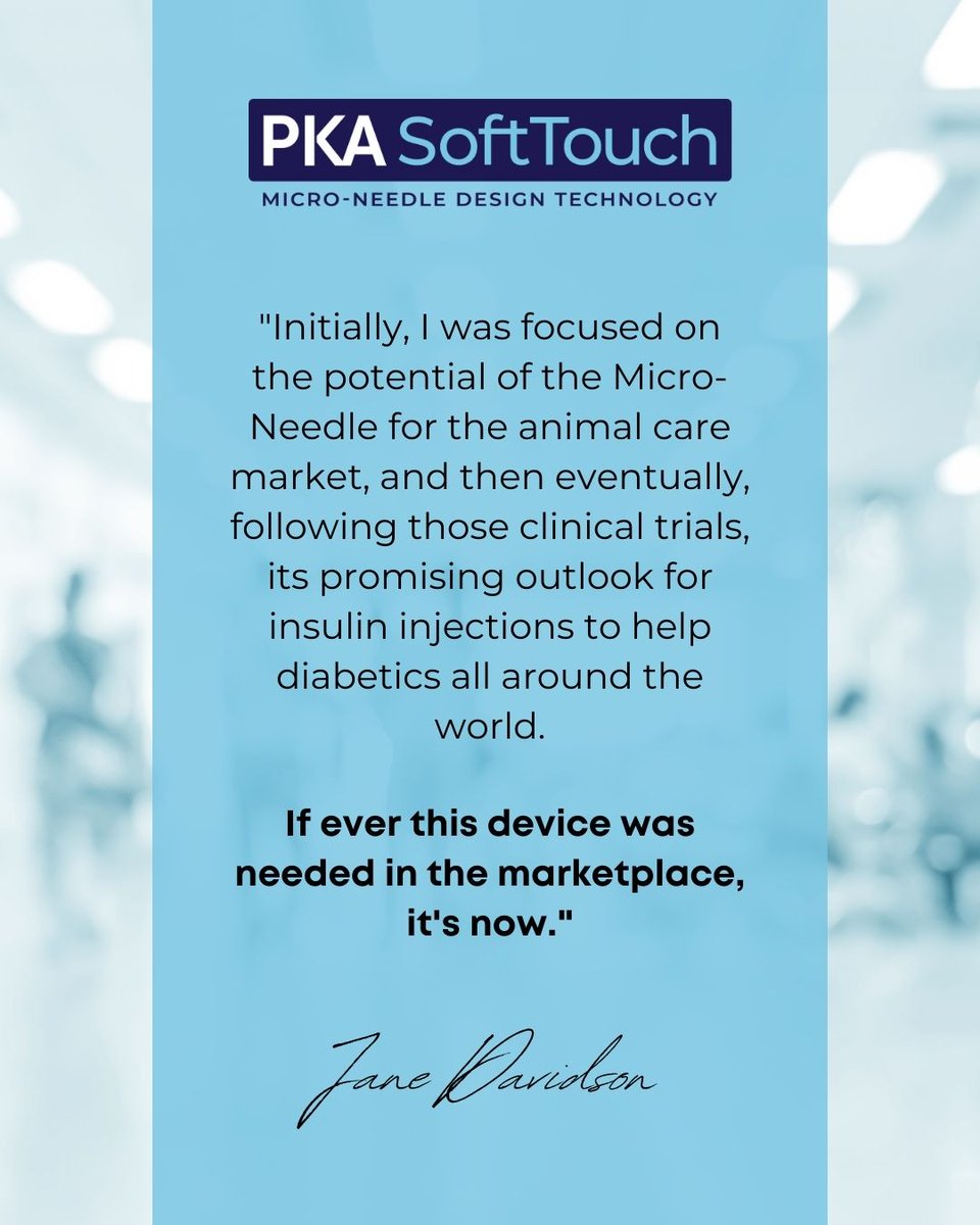 Jane Davidson was an early investor in PKA SoftTouch. She saw the potential of a #painfree world. Do you?

Invest today; click the link below.
social.bmwconsults.com/5W3j

#PKASoftTouch #MicroNeedle #PainFreeFuture