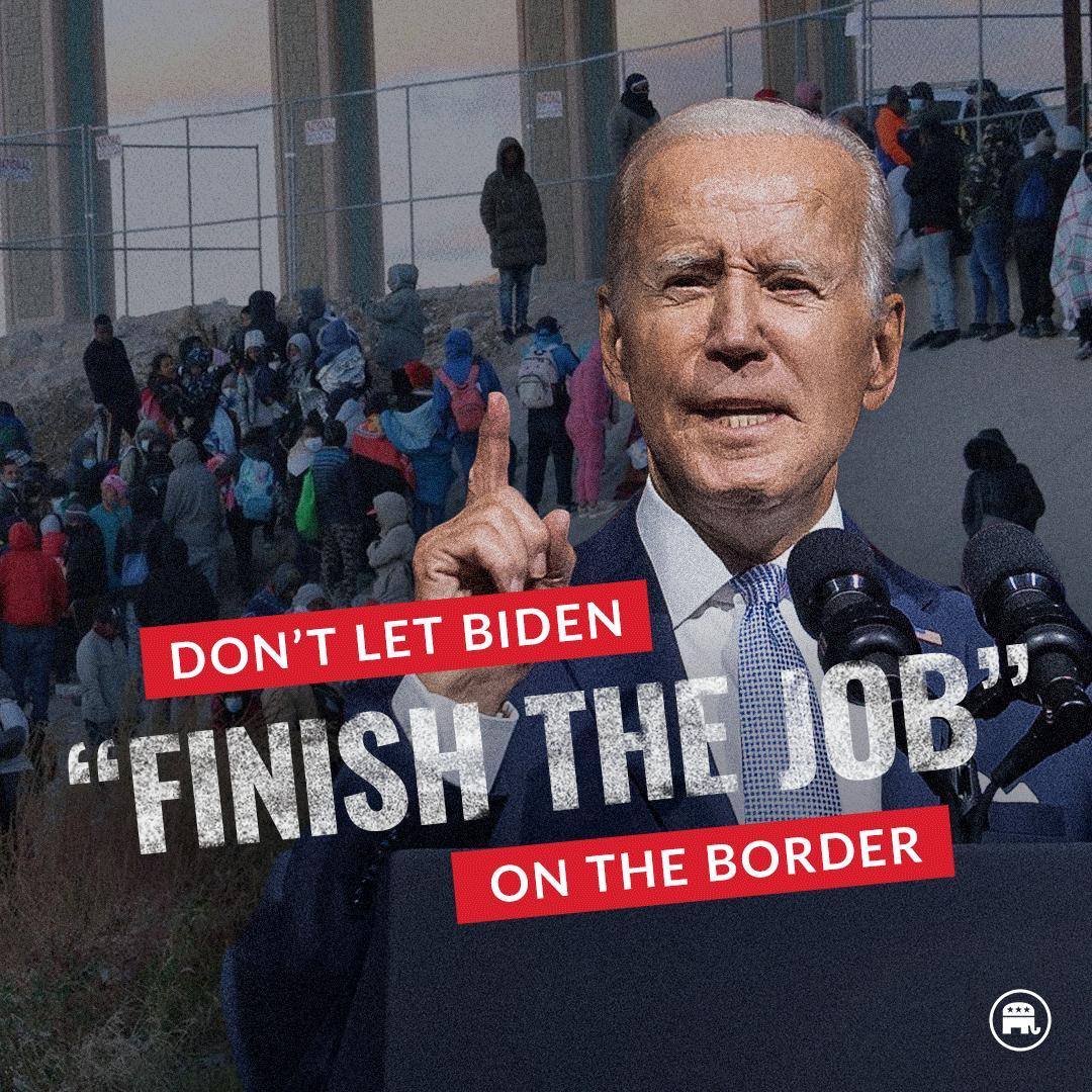 Republicans's tweet photo. In Joe Biden’s America, our southern border is overrun.

6.3 million illegal immigrants have crossed the border since Biden took office, and his administration has lost track of 85,000 children. https://t.co/Ql0CrFJQ4D
