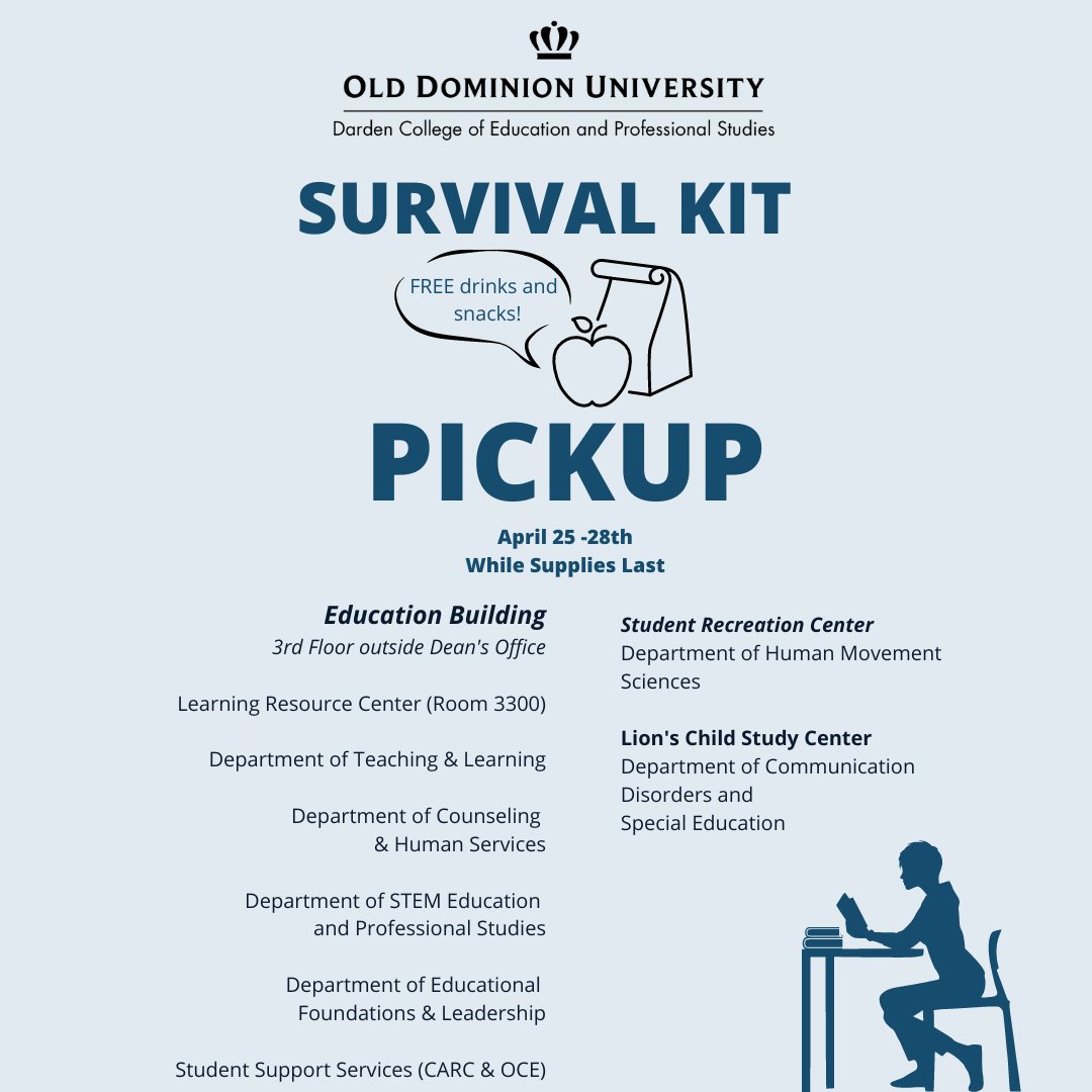 epsODU's tweet photo. Fuel up for final exams with snacks and supplies! Pick up your survival kit between April 25-28th while supplies last!

Good luck, monarchs!  
#finalexamsweek #odu #dceps https://t.co/gW5fCB8pzw