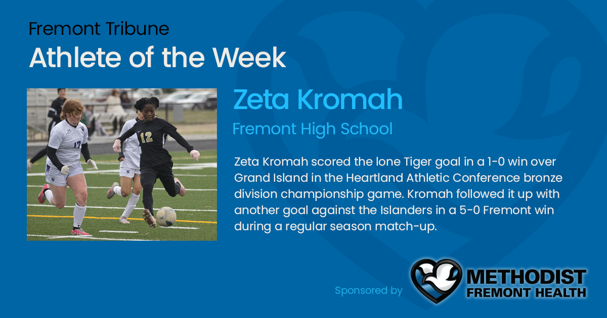 Congratulations to Zeta Kromah, our Athlete of the Week! <a href="/fhstigersports/">FHS ACTIVITIES</a> <a href="/FHSBoosterClub_/">Fremont Athletic Booster Club</a> <a href="/fhstigersbelong/">Fremont High School Official Page!</a> <a href="/FremontSoccerG/">FHSGirlsSoccer</a> #nebpreps
