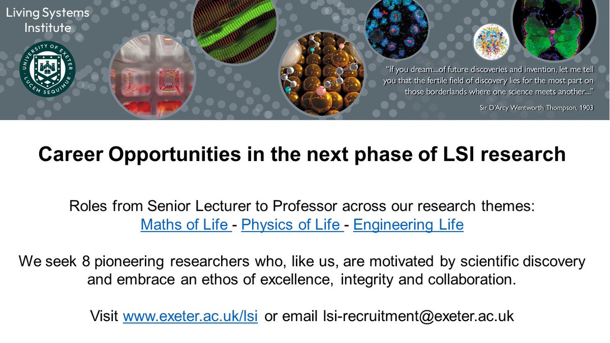 Academic career opportunities in LSI Exeter! We are recruiting to 8 positions from Senior Lecturer to Full Professor now. For more information check our website exeter.ac.uk/research/livin…