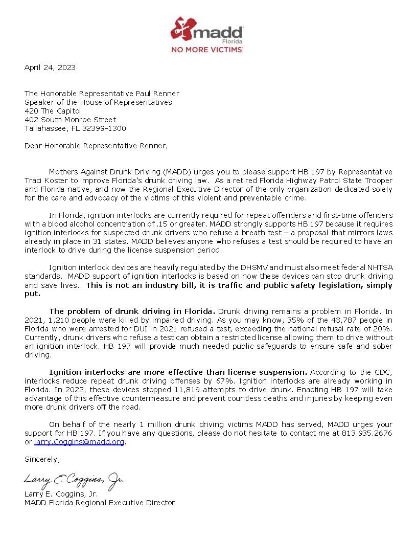 madd_fl's tweet photo. MADD FL Director @LarryCogginsJr1 letter to Florida Speaker of the House @Paul_Renner to support HB 197 presented by @TraciLKoster and desperately needed to keep Florida safe! @FLHouseDems
@FLMajority #WorkTogetherToSaveLives https://t.co/lPauf6Ki3U