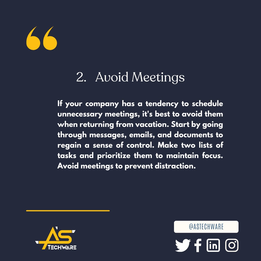 astechware's tweet image. (1/2) Vacations are a great way  to recharge, but getting back to work can be a struggle. Here are some  tips on how to regain your productivity after some well-deserved time  off.
 #vacationrecovery #backtowork #astechware #howtogetbacktoworkafterabreak  #eid #eidvacation