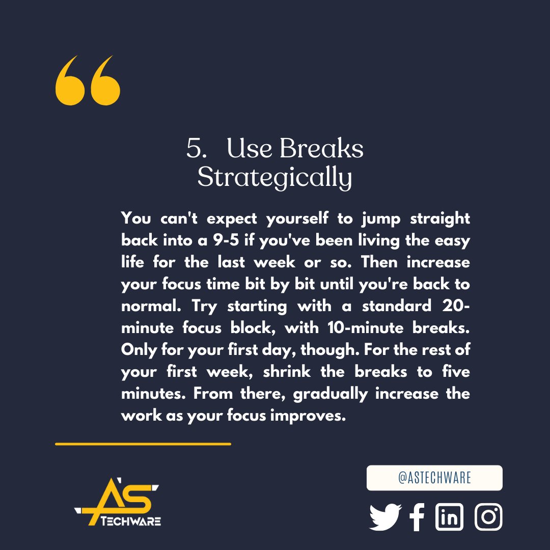 astechware's tweet image. (2/2) Vacations are a great way  to recharge, but getting back to work can be a struggle. Here are some  tips on how to regain your productivity after some well-deserved time  off.
 #vacationrecovery #backtowork #astechware #howtogetbacktoworkafterabreak  #eid #eidvacation