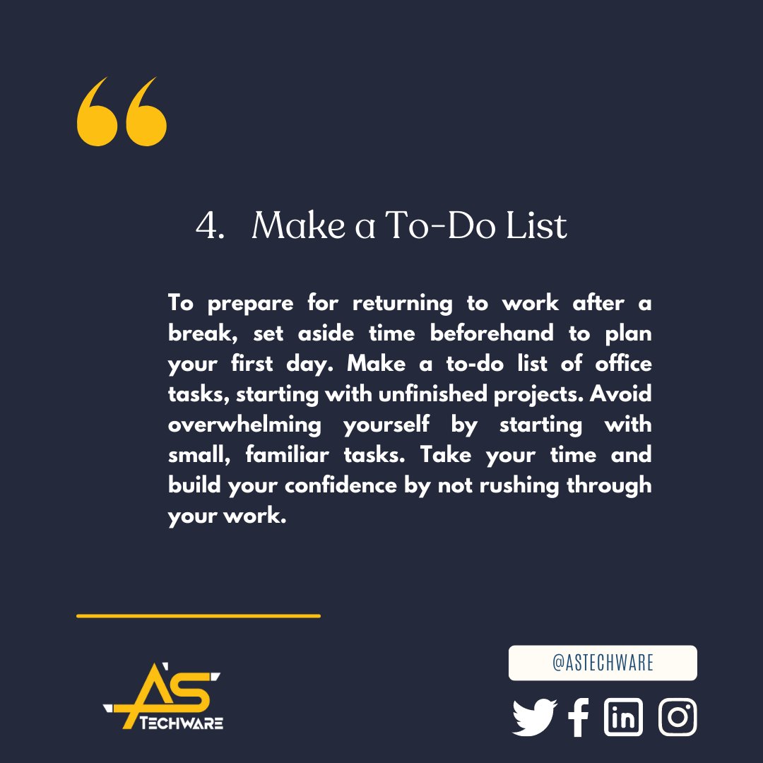 astechware's tweet image. (2/2) Vacations are a great way  to recharge, but getting back to work can be a struggle. Here are some  tips on how to regain your productivity after some well-deserved time  off.
 #vacationrecovery #backtowork #astechware #howtogetbacktoworkafterabreak  #eid #eidvacation