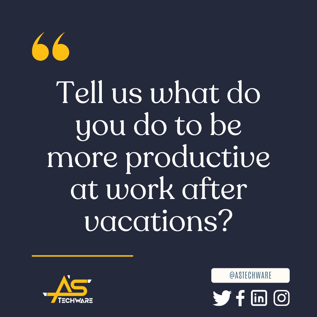 astechware's tweet image. (2/2) Vacations are a great way  to recharge, but getting back to work can be a struggle. Here are some  tips on how to regain your productivity after some well-deserved time  off.
 #vacationrecovery #backtowork #astechware #howtogetbacktoworkafterabreak  #eid #eidvacation