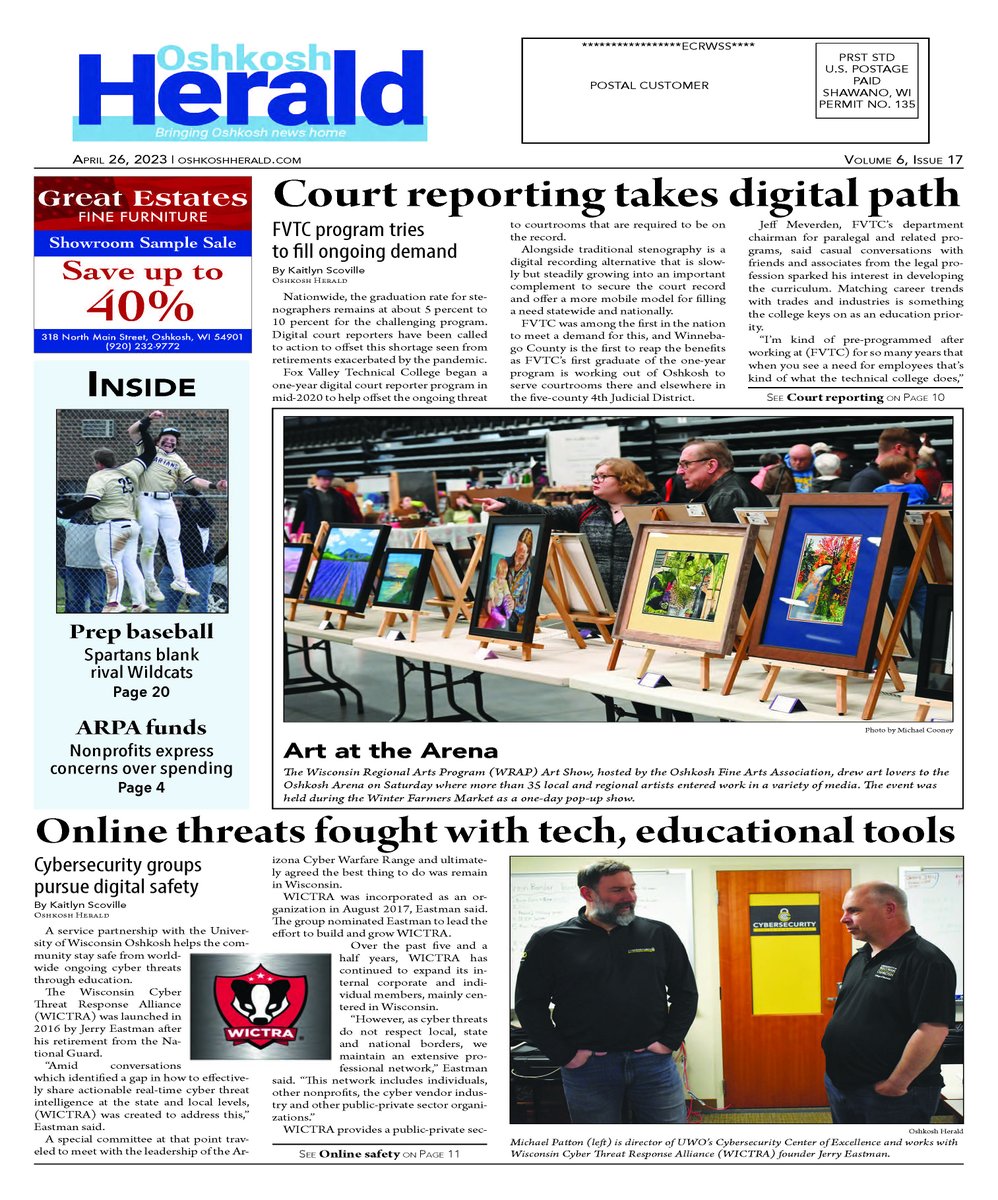 FVTC helps fill gap of court reporters with digital path, service partnership fights online threats, and Oshkosh Bird Fest has new home this year. These stories and more in the April 26 Oshkosh Herald. oshkoshherald.com/2023/04/25/apr…