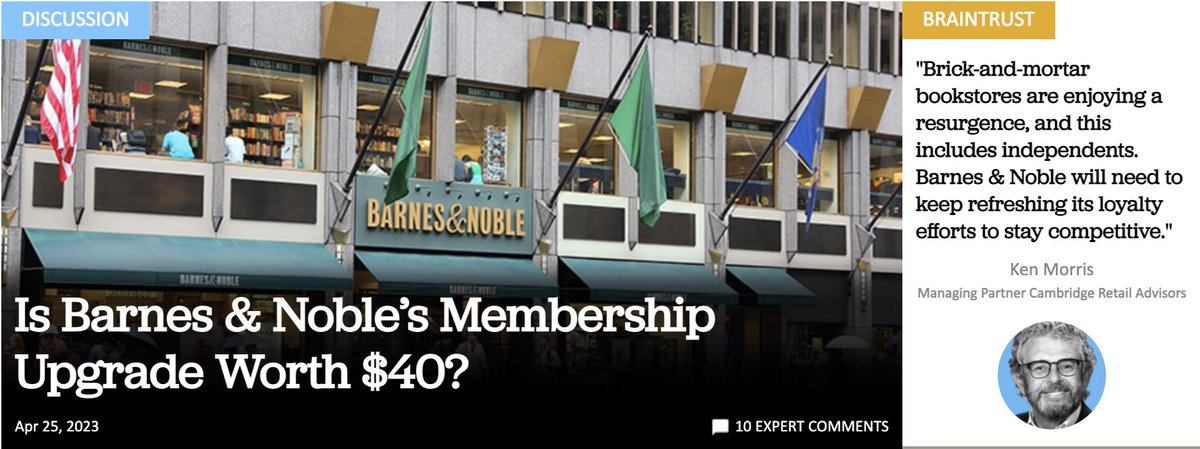 "This plan allows more customer intimacy going forward, and it hearkens back to the days when the books that a bookseller sells were the ones they actually read and would recommend." -Ken Morris <a href="/retailwire/">RetailWire</a> #Loyalty #marketingstrategy  #Barnesandnoble  #customerexperience