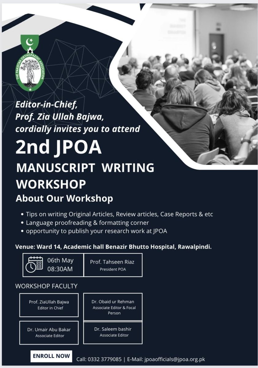 OfJpoa's tweet photo. 2nd JPOA Manuscript Writing Workshop 2023
@pakortho @ofjpoa #JPOACommunity #ManuscriptWritingWorkshop #orthotwitter #surgery #Medicalwriting #Doctor @jarthroplasty @otatrauma @ABOSortho https://t.co/EraMrskRTj